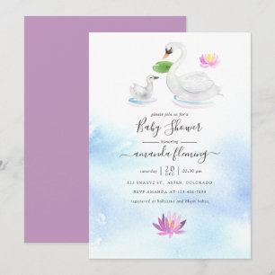 Elegante Schwan- und Lotus-Aquarell-Baby-Shower-Ei Einladung