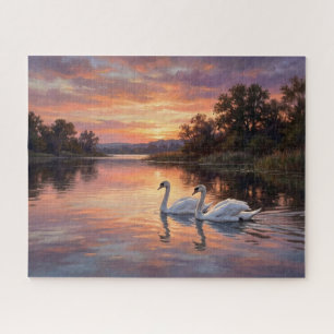 Elegante Schwäne bei Sonnenuntergang