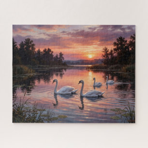 Elegante Schwäne bei Sonnenuntergang