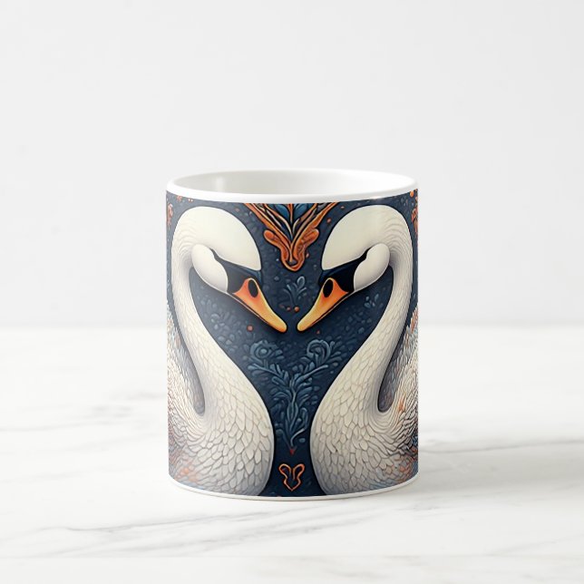 Elegante Schwäne durch Verzierte Blumenmuster Kaffeetasse (Mittel)