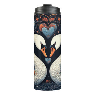 Elegante Schwäne mit aufwendigen Blumenmustern Thermosbecher