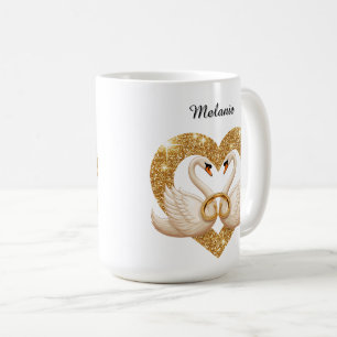 Elegante Schwäne mit goldenen Ringen Kaffeetasse