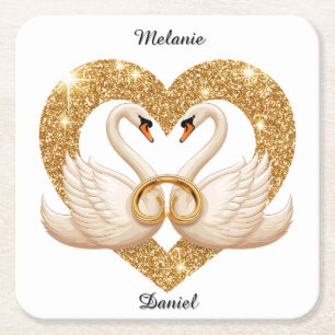 Elegante Schwäne mit Goldenen Ringen Rechteckiger Pappuntersetzer