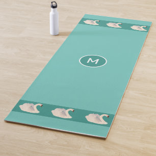 Elegante Schwäne & Monogramm auf teal Yoga-Matte Yogamatte
