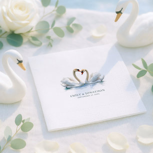 Elegante Schwäne Namen Datum Hochzeit Serviette