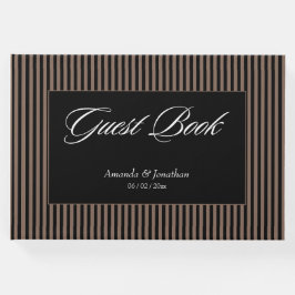 Elegante Schwarz-Braun-Streifen Hochzeit Gästebuch