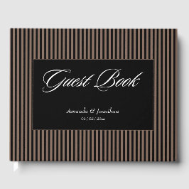 Elegante Schwarz-Braun-Streifen Hochzeit Gästebuch