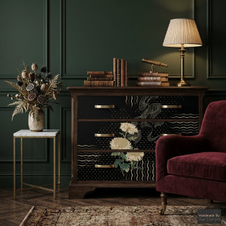 Elegante Schwarz-Creme-Imperial-Blüten-Decoupage  Seidenpapier