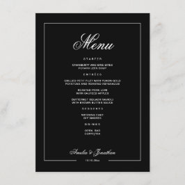 Elegante Schwarz-Dunkel-Romantische Winterhochzeit Menükarte