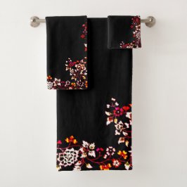 Elegante Schwarz Floral Muster Badetücher Badhandtuch Set