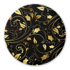Elegante Schwarz-Gold-Blumen-Drehknöpfe - SRF Keramikknauf
