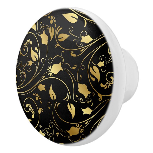 Elegante Schwarz-Gold-Blumen-Drehknöpfe - SRF Keramikknauf (Rechts)