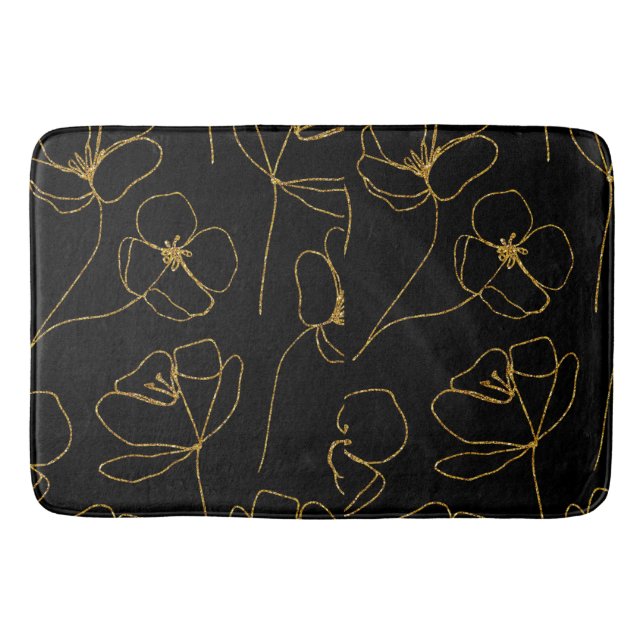 Elegante Schwarz-Gold-Blüte Badematte (Vorderseite)