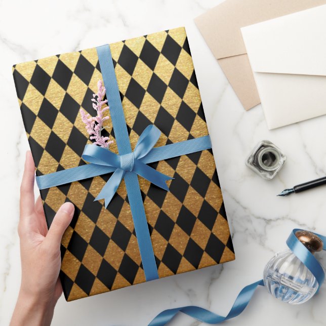 Elegante Schwarz-Gold-Diamantmuster-Party Geschenkpapier (Schenken)