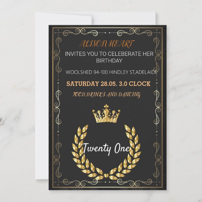 Elegante Schwarz-Gold-Einladung zum Feiern Einladung (Vorderseite)