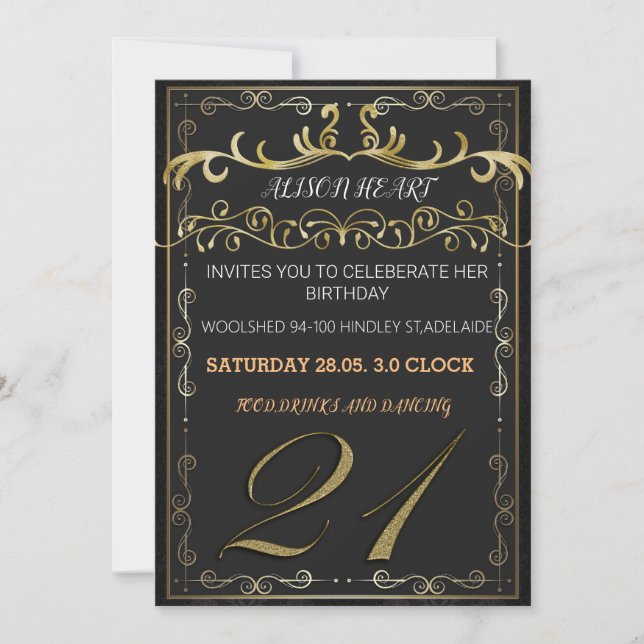 Elegante Schwarz-Gold-Einladung zum Feiern Einladung (Vorderseite)