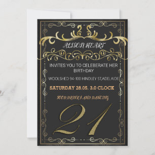 Elegante Schwarz-Gold-Einladung zum Feiern Einladung