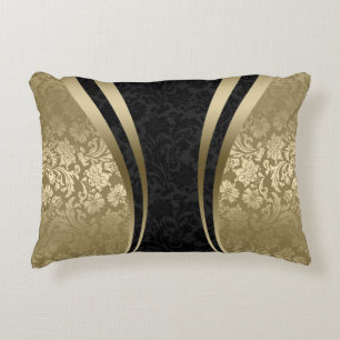 Elegante Schwarz-Gold-Flora-Damaskus Dekokissen