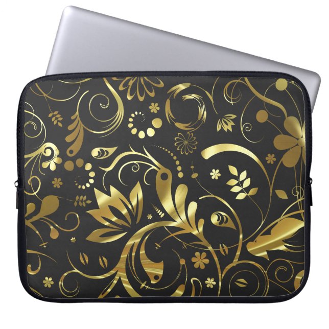 Elegante Schwarz-Gold-Foil-Look Laptopschutzhülle (Vorderseite)