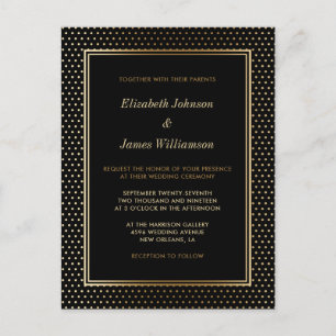 Elegante Schwarz & Gold Foil Polka Dot Wedding Einladungspostkarte
