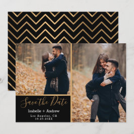 Elegante Schwarz-Gold-FotoCollage Save the Date