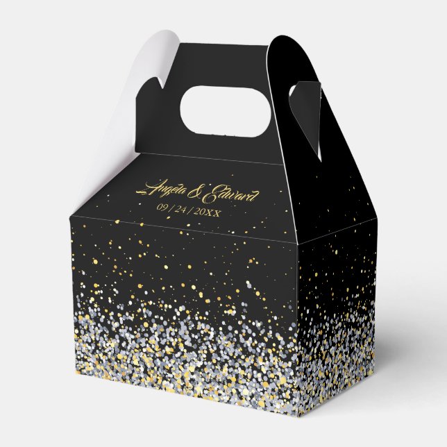 Elegante Schwarz-Gold-Gastgeschenk Hochzeit Geschenkschachtel (Vorderseite)