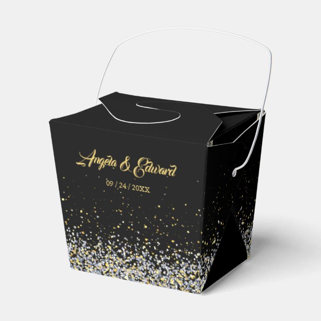 Elegante Schwarz-Gold-Gastgeschenk Hochzeit Geschenkschachtel (Vorderseite)