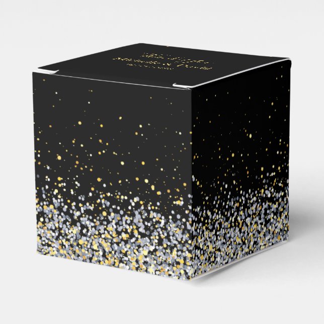 Elegante Schwarz-Gold-Gastgeschenk Hochzeit Geschenkschachtel (Vorderseite)