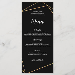 Elegante Schwarz-Gold Geometrische RahmenWedding Menükarte