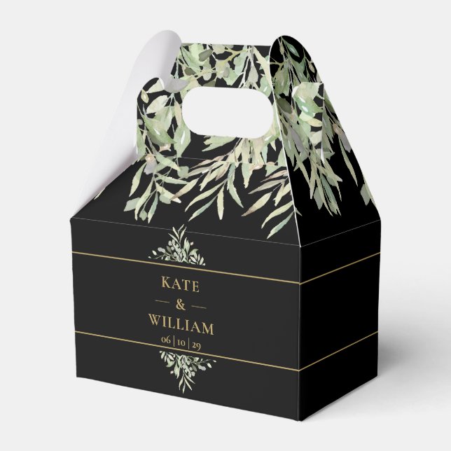 Elegante Schwarz-Gold-Grün Hochzeit Vielen Dank Geschenkschachtel (Vorderseite)