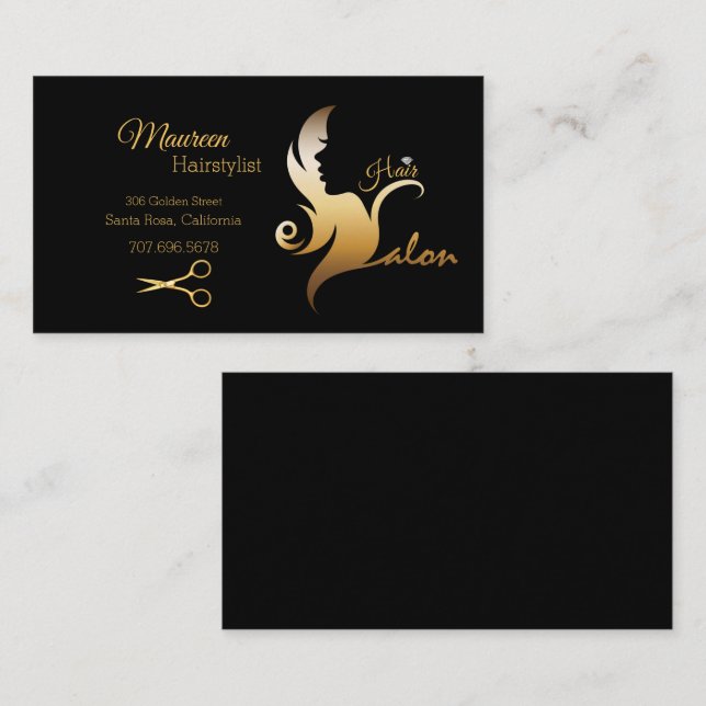 Elegante Schwarz/Gold Haare Silhouette Visitenkarte (Vorne/Hinten)