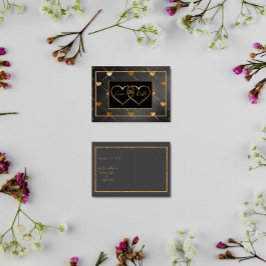 Elegante Schwarz-Gold-Herzen Save the Date Postkarte