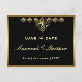 Elegante Schwarz-Gold-Hochzeit Ankündigungspostkarte