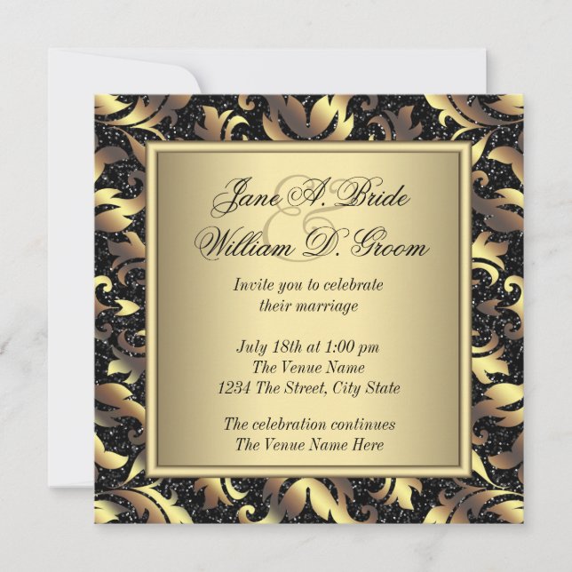 Elegante Schwarz-Gold-Hochzeit Einladung (Vorderseite)