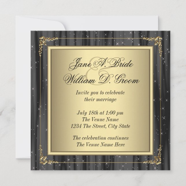 Elegante Schwarz-Gold-Hochzeit Einladung (Vorderseite)