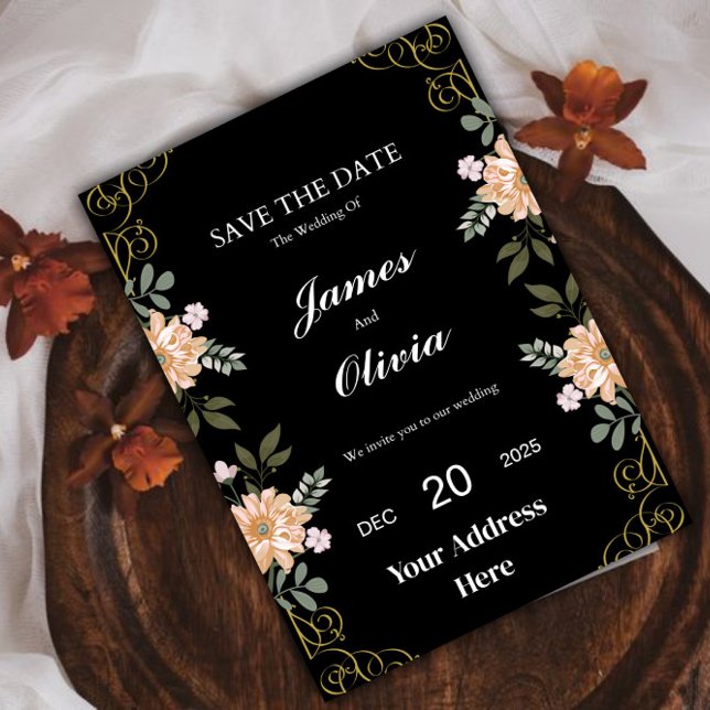 Elegante Schwarz-Gold-Hochzeit Einladung (Wedding Invitation )
