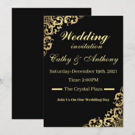 Elegante Schwarz-Gold-Hochzeit Einladung