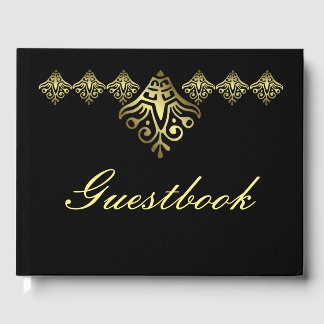 Elegante Schwarz-Gold-Hochzeit Gästebuch