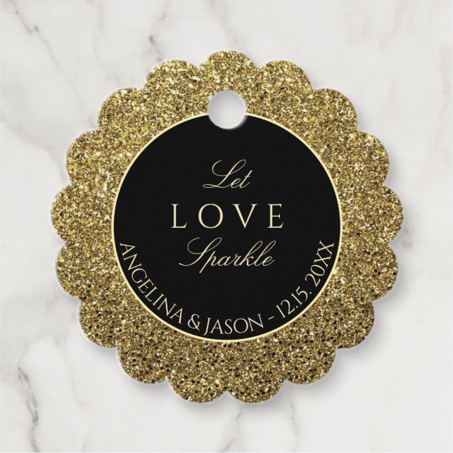 Elegante Schwarz-Gold-Hochzeit Geschenkanhänger (Vorderseite)