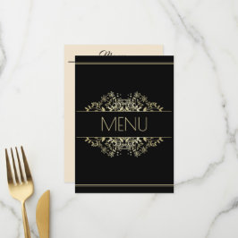 Elegante Schwarz-Gold-Hochzeit Menükarte
