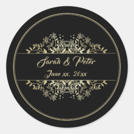 Elegante Schwarz-Gold-Hochzeit Runder Aufkleber