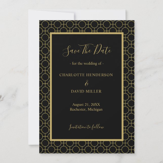 Elegante Schwarz-Gold-Hochzeit Save The Date (Vorderseite)