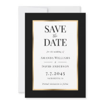 Elegante Schwarz-Gold-Hochzeit speichert die Datum
