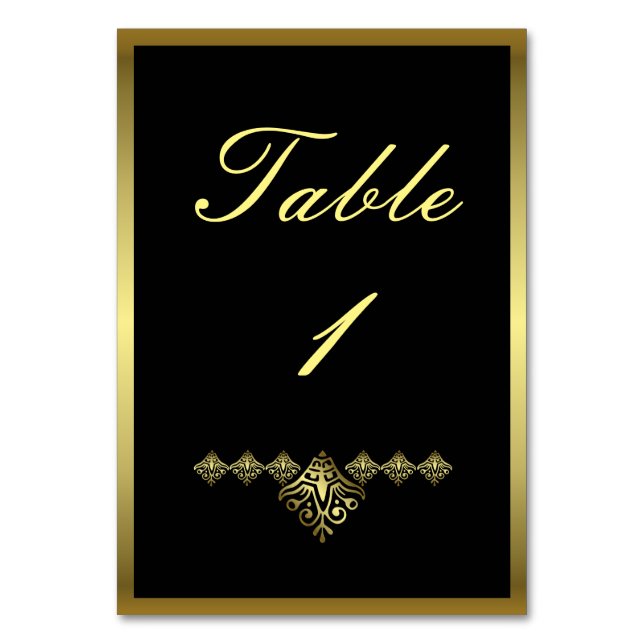 Elegante Schwarz-Gold-Hochzeit Tischnummer (Vorderseite)