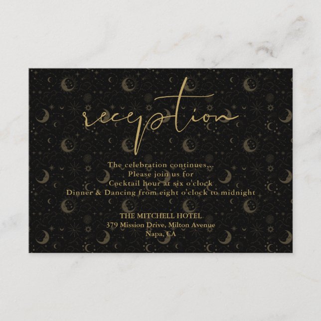 Elegante Schwarz-Gold-Hochzeitsempfehlung Begleitkarte (Vorderseite)