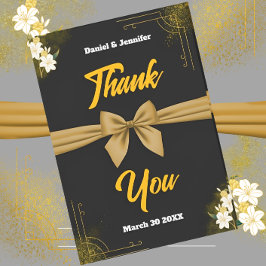 Elegante Schwarz & Gold Hochzeitsempfehlung floral Dankeskarte