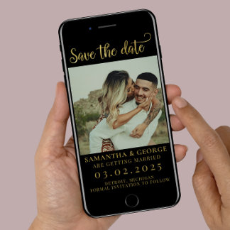 Elegante Schwarz-Gold-Kalligrafie Save the Date Einladung