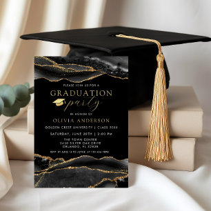 Elegante Schwarz-Gold-Marmor-Abschlussfeier Einladung