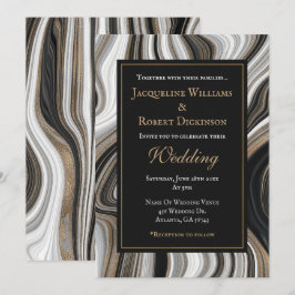 Elegante Schwarz-Gold-Marmor-Hochzeit Einladung