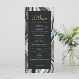 Elegante Schwarz-Gold-Marmor-Hochzeit Menükarte